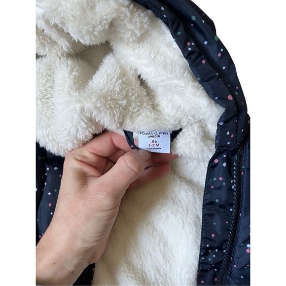 POLARN O PYRET PADDED OVERALL SNOWSUIT 1-2 MONTH SPECKLE PRINT ON BLUE SWEDEN - Picture 4 of 7